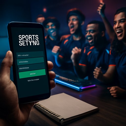 sports betting login account screen beside tea and notebook